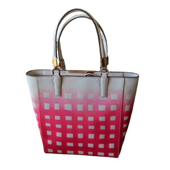 COACH | Madison Pink Check Gingham North-South Crossbody Leather Tote Handbag - Picture 3 of 16